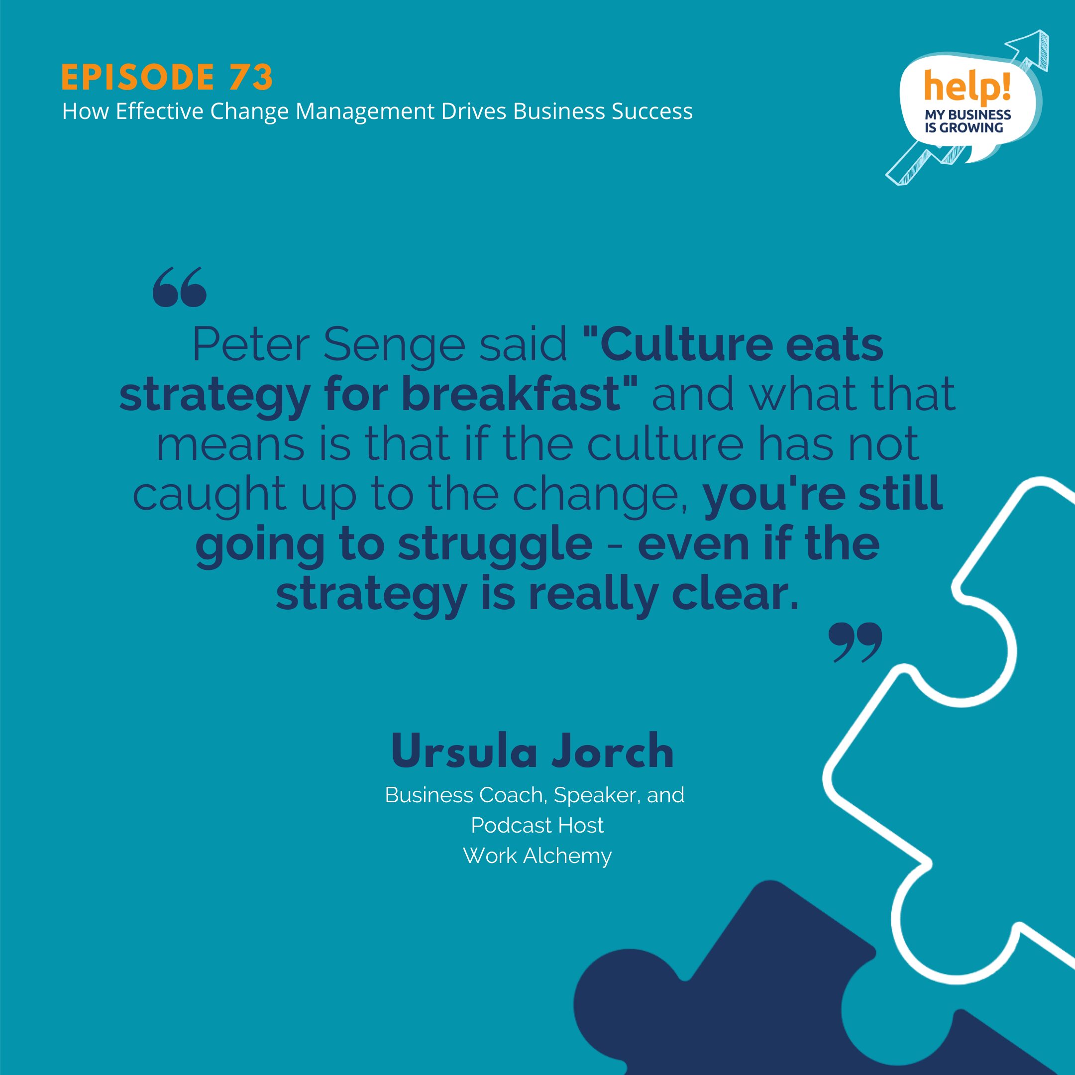 Peter Senge said "Culture eats strategy for breakfast" and what that means is that if the culture has not caught up to the change, you're still going to struggle - even if the strategy is really clear. 